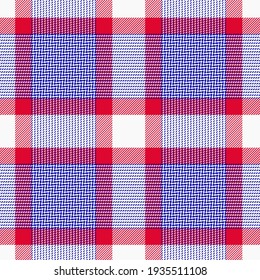 Red, white and blue squared plaid. Seamless vector check pattern suitable for fashion or interiors.