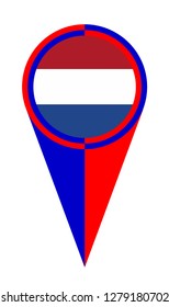 Red white and blue Stars and Stripes map pointer pin icon Netherlands location flag marker