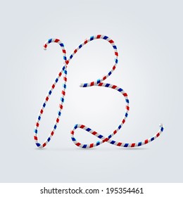 Red white and blue striped font abc capital letter B