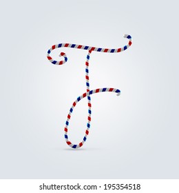 Red white and blue striped font abc capital letter F