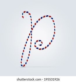 Red white and blue striped font abc capital letter P