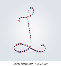 Red white and blue striped font abc capital letter L