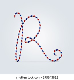 Red white and blue striped font abc capital letter R