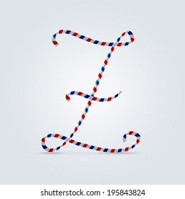 Red white and blue striped font abc capital letter Z