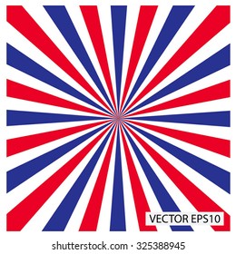 Red white and blue Sunburst Pattern. Stripes in Zoom motion. Vector Illustration