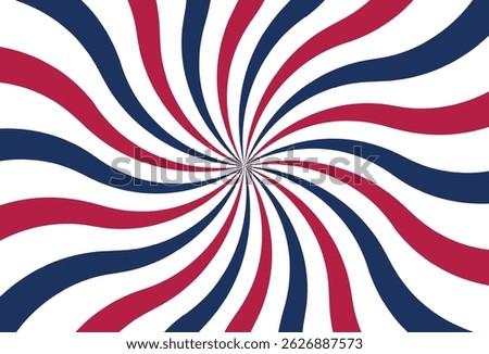 Red, white, and blue swirl pattern with radial twist, symbolizing American patriotism and 4th of July celebration.
