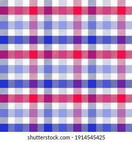 Red, White And Blue Tablecloth Gingham Plaid. Seamless Vector Check Pattern Suitable For Fashion Or Interiors