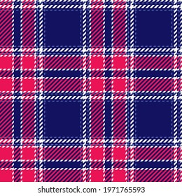Red, white and blue tartan design. Seamless vector patriotic plaid pattern. Suitable for fashion, home decor and stationary.