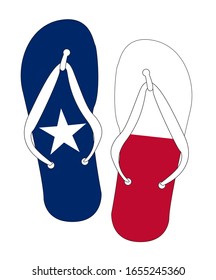 Red white and blue Texan State Flag flip flop shoe silhouette on a white background