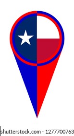 Red white and blue TEXAS map pointer pin icon location flag marker