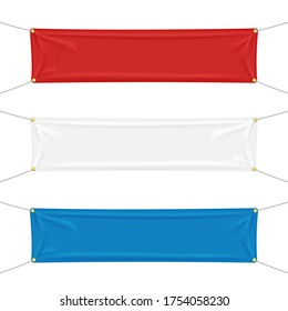 Red, white and blue textile banners with folds