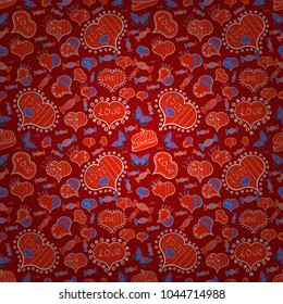 Red, white and blue Vector illustration. Seamless Love fabric pattern for background.