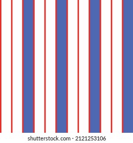 Red, white and blue vertical stripe. Seamless vector linear pattern suitable for fashion, home decor and stationary.