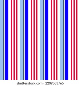 Red white and blue vertical stripe. Seamless vector linear pattern suitable for fashion, home decor and stationary.