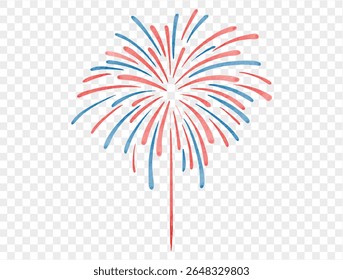 Rood, wit en blauw aquarel vuurwerk explodeert in de lucht, perfect voor 4 juli vakantie en feestelijke decor.vector.