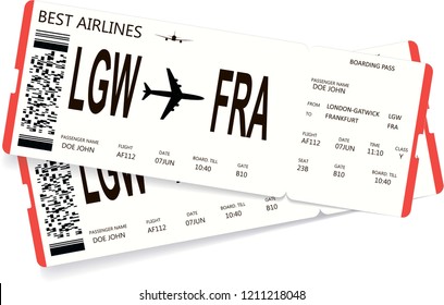 Red and white boarding pass. Airline ticket for travel by plane. Modern and realistic pattern of boarding pass for airline company. Travel, journey or vacation concept