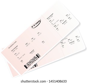 Red and white boarding pass. Vector illustration of airline ticket. Concept of travel by plane