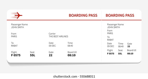 Red and white boarding pass, Vector illustration