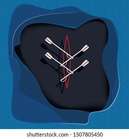 Red and white boat on a blue background, rowing logo vector illustration