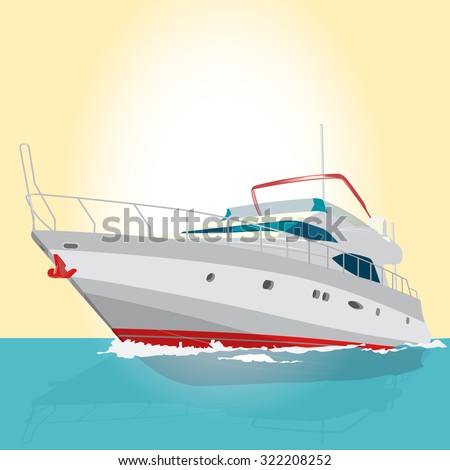 Red and white boat on the surface, nice illustration of fishing on ship
