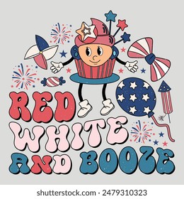 Red White And Booze Retro Vintage 4th Of July T-Shirt Sublimation Graphic.