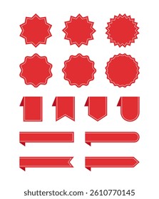 Red with White Border Banners Bookmarks and Round Labels - Flat Design Illustration