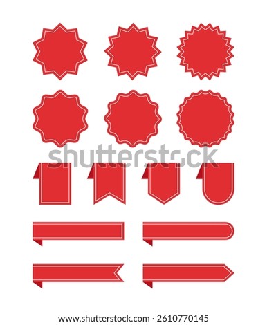 Red with White Border Banners Bookmarks and Round Labels - Flat Design Illustration