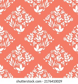 red and white botanical leaf seamless for fabric pattern
