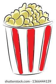 Caja roja y blanca de la ilustración vectorial de palomitas en un fondo blanco