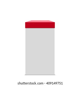 Red and white box. Stand. Pedestal. Vector illustration.