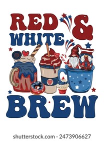 Diseño de la camiseta del 4 de julio de Red and White Brew, Vector de la camiseta del 4 de julio
