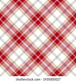 Red, white and brown argyle plaid. Tartan pattern for textile, paper and other prints.