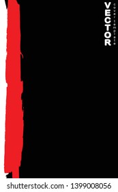Red and white brush stroke on black background. Template for book cover, poster, label. Grunge stripe vector illustration