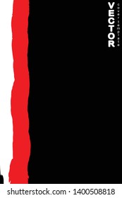 Red and white brush stroke on black background. Template for book cover, poster, label. Grunge stripe vector illustration