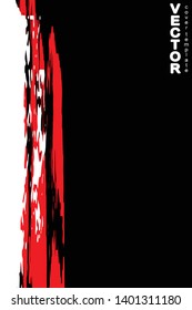 Red and white brush stroke on black background. Template for book cover, poster, label. Grunge stripe vector illustration