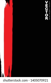 Red and white brush stroke on black background. Template for book cover, poster, label. Grunge stripe vector illustration