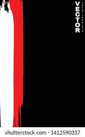 Red and white brush stroke on black background. Template for book cover, poster, label. Grunge stripe vector illustration