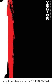 Red and white brush stroke on black background. Template for book cover, poster, label. Grunge stripe vector illustration