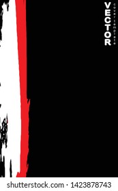 Red and white brush stroke on black background. Template for book cover, poster, label. Grunge stripe vector illustration