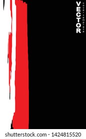 Red and white brush stroke on black background. Template for book cover, poster, label. Grunge stripe vector illustration