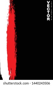 Red and white brush stroke on black background. Template for book cover, poster, label. Grunge stripe vector illustration