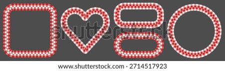 Red and white buffalo plaid vector frames, heart, circle and square borders with winter checked pattern