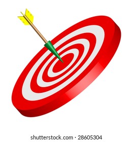 Red and White "bulls eye" Vector with Arrow Isolated on White Background