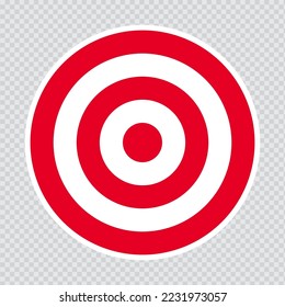 Red and white bullseye target logo symbol. Abstract bull eye targeting icon vector art. Multicolor outlined circles representing targets sign.