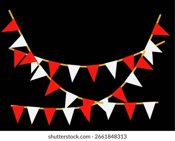 Red and White Bunting Decorations on Black Background