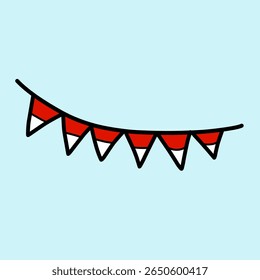 Red and white bunting flag indonesian independence day ceremony, elements of indonesian flag, Red and white flag. Bendera merah putih. Collection of Indonesian flag flat art style	