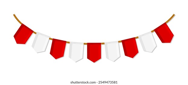 Red and White Bunting Flag vector design for Party Decoration, Festive Hanging Carnival Flag graphic elements for Banner and Greeting card, vector stock