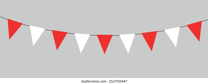 red and white bunting garland, string of triangular flags for outdoor party, Canada day, pennant, retro style vector illustration