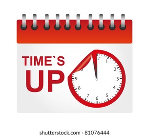 red and white calendar times is up with clock isolated over white background