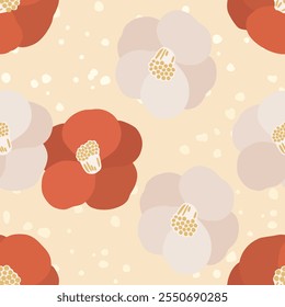 Red and white camellia seamless pattern